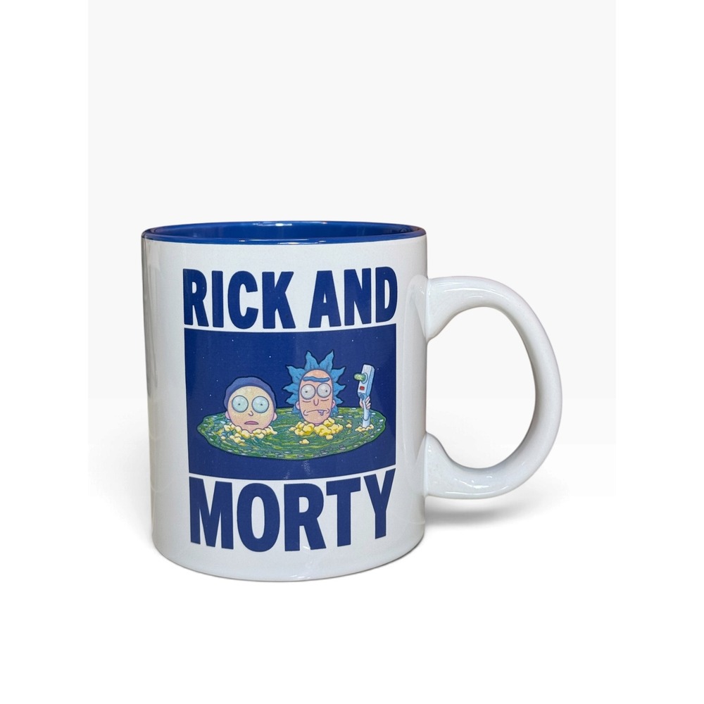 Rick and Morty Adult Swim 20oz Ceramic Coffee Mug Blue White Portal Graphic